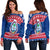 (Custom Personalised) Guam Christmas Off Shoulder Sweater Guaman Seal Polynesian Felis Pusgua LT14 Women Blue - Polynesian Pride