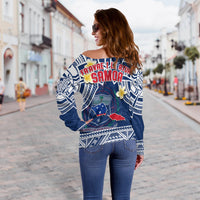 Samoa Off Shoulder Sweater Samoan Plumeria Flowers Mix Polynesian Pattern LT14 - Polynesian Pride