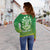 (Custom Personalised) Cook Islands Off Shoulder Sweater Circle Pattern Mix Sea Turtle Green Version LT14 - Polynesian Pride