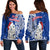 New Zealand Christmas Off Shoulder Sweater Hei Tiki Blue Pohutukawa Meri Kirihimete LT14 Women Blue - Polynesian Pride
