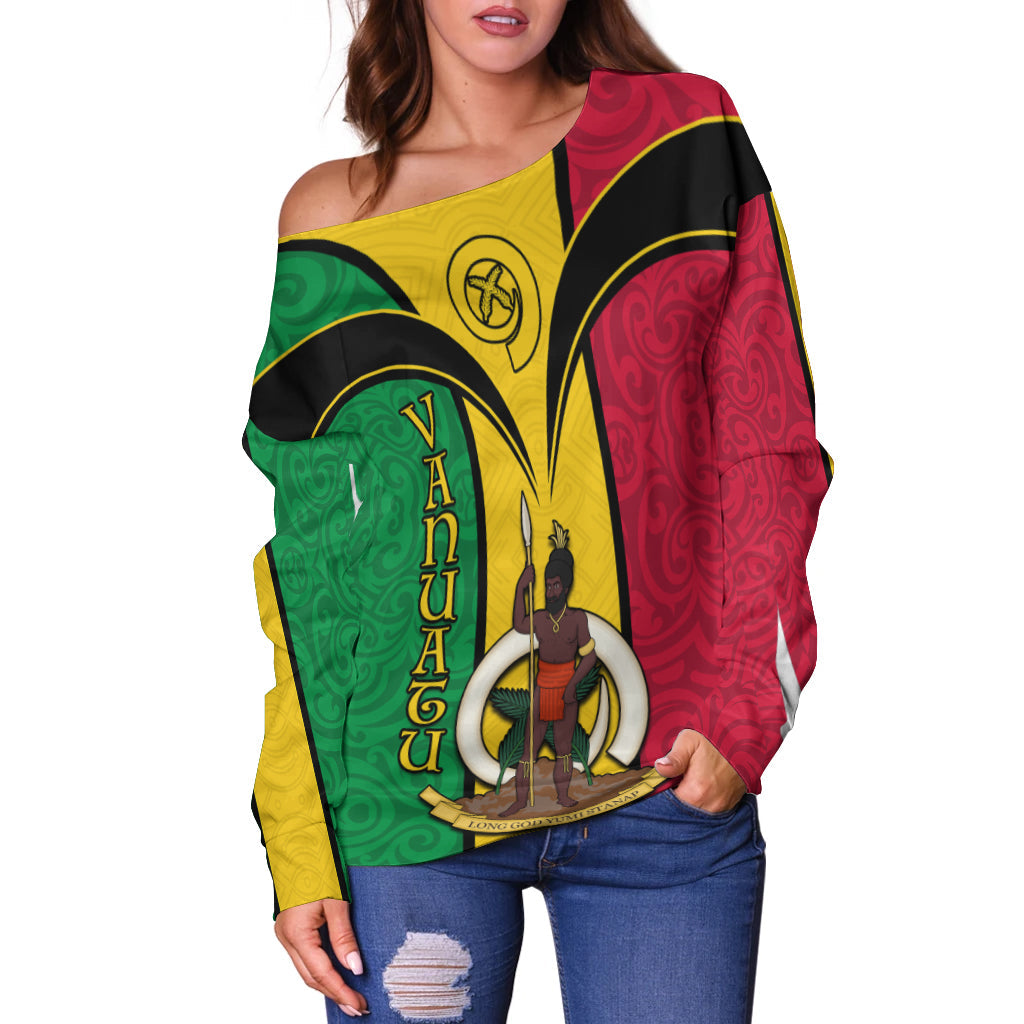 Vanuatu Off Shoulder Sweater Pig Tusk Polynesian LT13 - Polynesian Pride