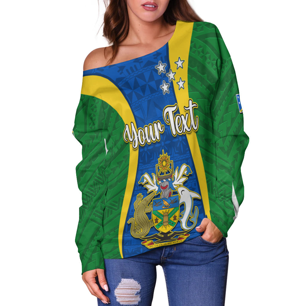 (Custom Personalised) Solomon Islands Day Off Shoulder Sweater 44 Years Independence Anniversary LT13 - Polynesian Pride