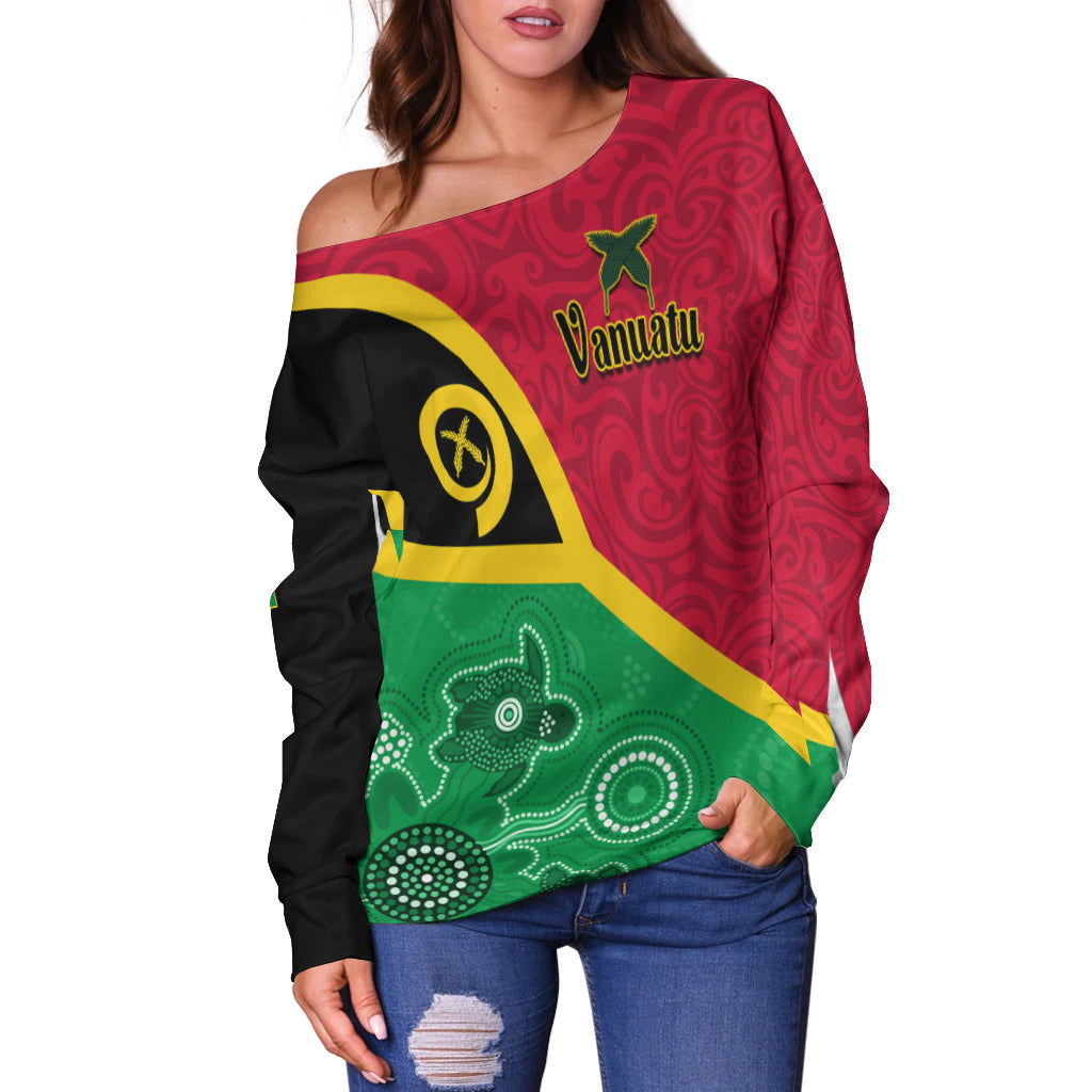 (Custom Personalised) Vanuatu Off Shoulder Sweater Aboriginal Turtle Mix Sand Drawing LT13 - Polynesian Pride