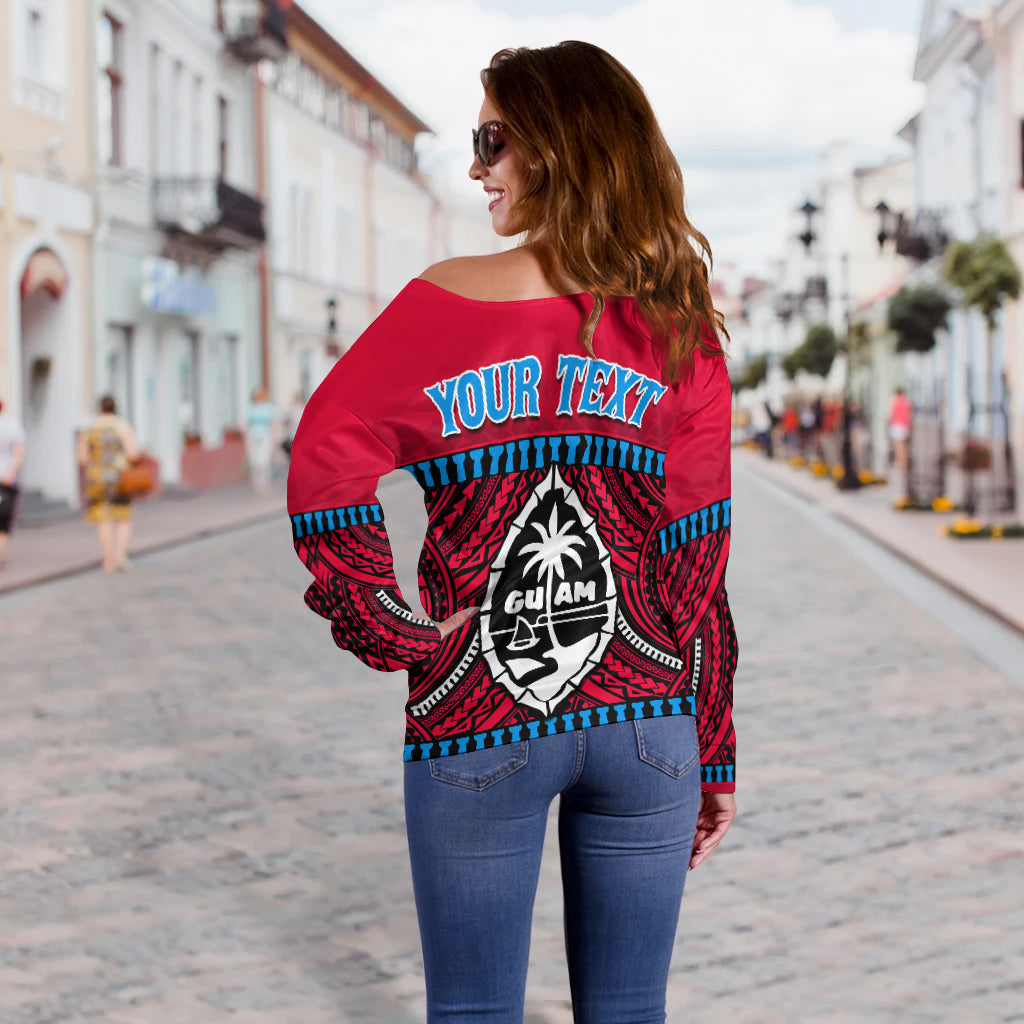(Custom Personalised) Guam Chamorro Off Shoulder Sweater Latte Stone Red Polynesian Haligi LT13 - Polynesian Pride