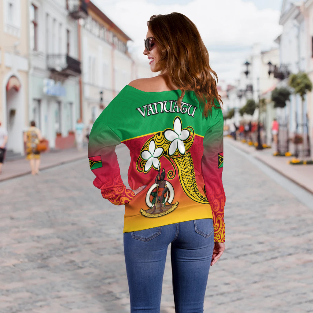 Vanuatu Novelty Off Shoulder Sweater Frangipani Tropical Spa Flower LT13 - Polynesian Pride