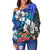 (Custom Text and Number) Fiji Tie Dye Off Shoulder Sweater Polynesian Blue Tribal Creative Tropical Flowers LT13 - Polynesian Pride