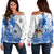 (Custom Personalised) Fiji Tapa Off Shoulder Sweater Blue Fijian Masi Be Loved Hibiscus LT13 Women Blue - Polynesian Pride