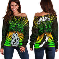 Aotearoa Fern Off Shoulder Sweater New Zealand Hei Tiki Special Style LT13 Women Green - Polynesian Pride