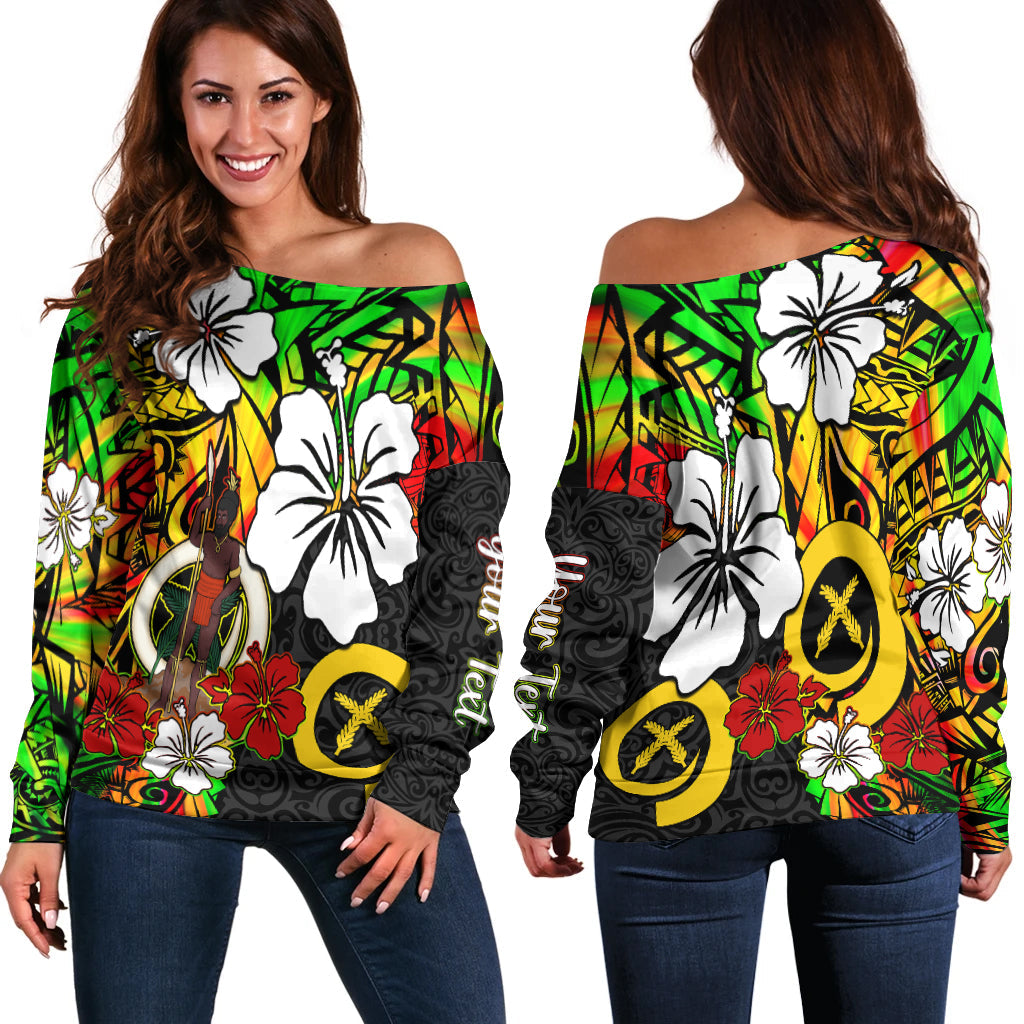 (Custom Personalised) Vanuatu Off Shoulder Sweater Polynesia Tie Dye Hibiscus Flowers LT13 Women Art - Polynesian Pride