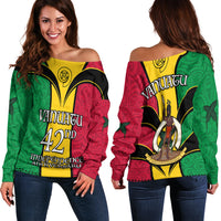 Vanuatu 1980 Off Shoulder Sweater Vanuatuan Independence Day LT13 Women Yellow - Polynesian Pride