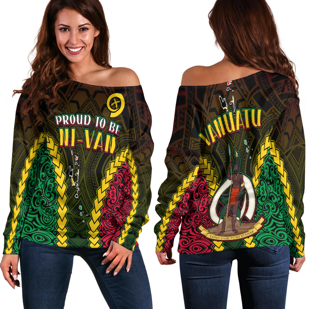 Vanuatu Indigenous Off Shoulder Sweater Proud To Be Ni - Vanuatu Polynesian Pattern LT13 Women Black - Polynesian Pride