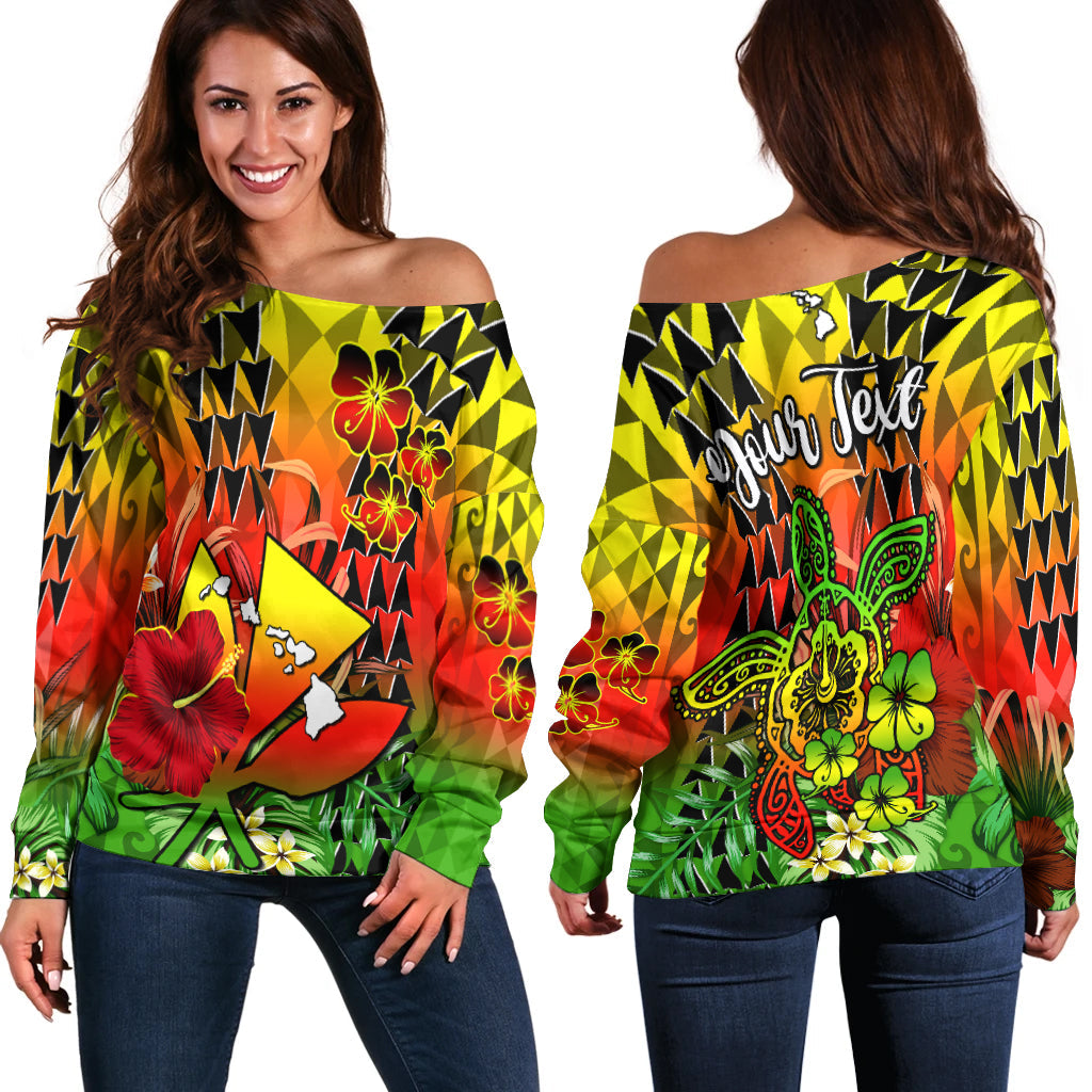 (Custom Personalised) Hawaii Flowers Off Shoulder Sweater Color Tribal Pattern Hawaiian LT13 Women Reggae - Polynesian Pride