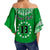 (Custom Text and Number) Cook Islands Tatau Off Shoulder Waist Wrap Top Symbolize Passion Stars Version Green LT13 - Polynesian Pride