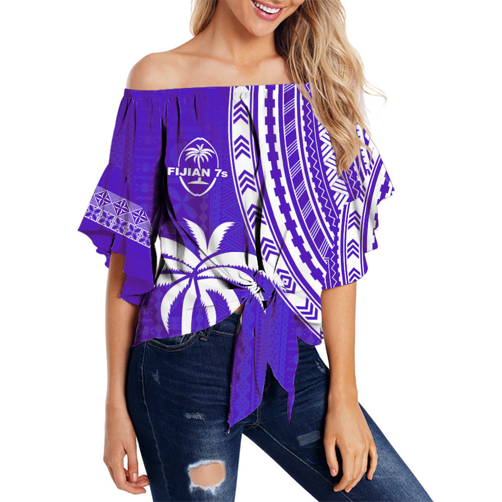 Fiji Rugby Sevens Off Shoulder Waist Wrap Top Fijian 7s Tapa Polynesian Purple LT13 Women Purple - Polynesian Pride