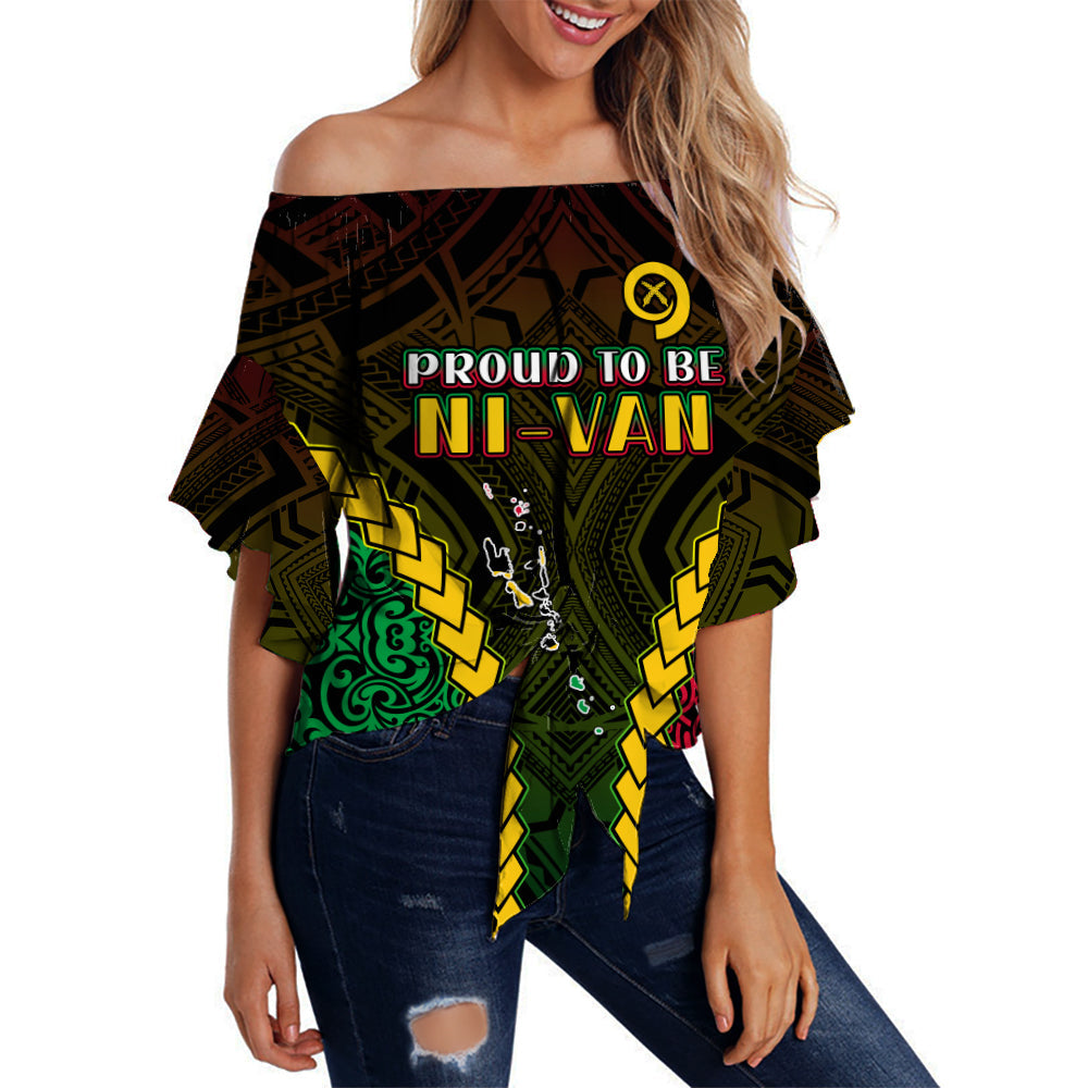 Vanuatu Indigenous Off Shoulder Waist Wrap Top Proud To Be Ni - Vanuatu Polynesian Pattern LT13 Women Black - Polynesian Pride