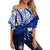 Samoa Siapo Off Shoulder Waist Wrap Top Sporty Mix Barkcloth Panel LT13 Women Blue - Polynesian Pride