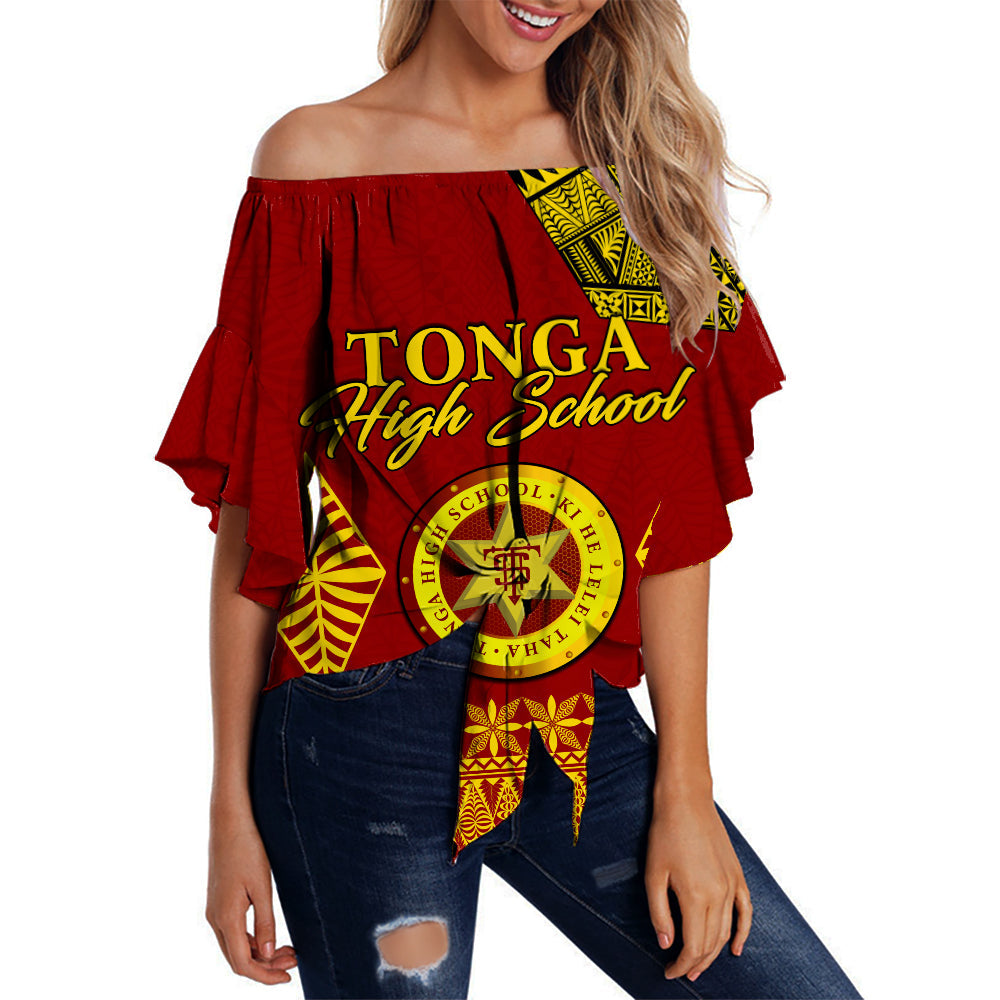 Tonga High School Off Shoulder Waist Wrap Top Tongan Ngatu LT13 Women Red - Polynesian Pride