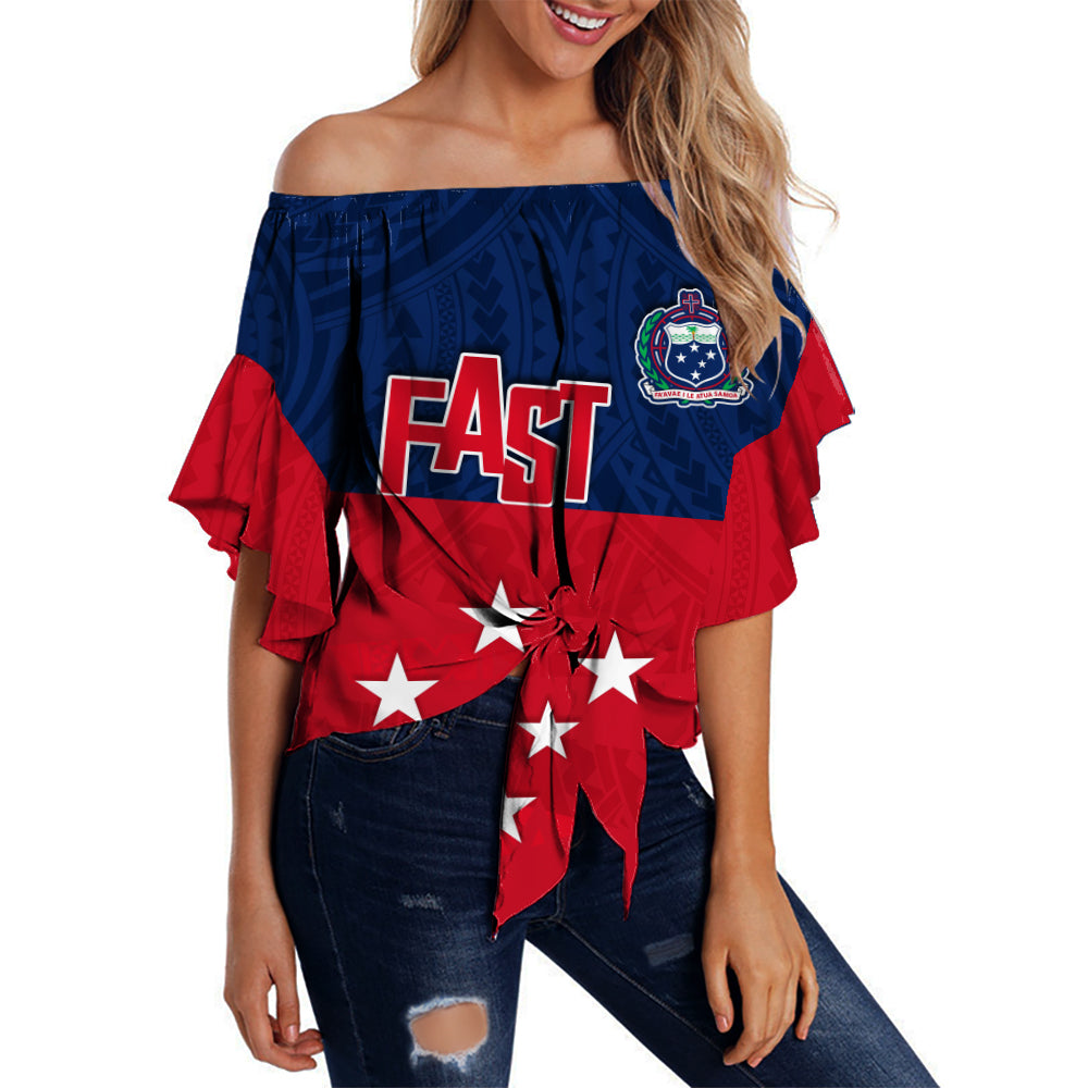 F.A.S.T Samoa Off Shoulder Waist Wrap Top Polynesian Enthusiasm LT13 Women Red - Polynesian Pride