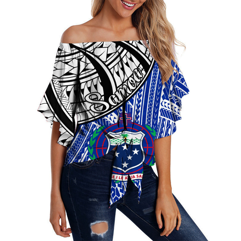 Samoa Off Shoulder Waist Wrap Top Samoan Pattern Newest LT13 Women Blue - Polynesian Pride