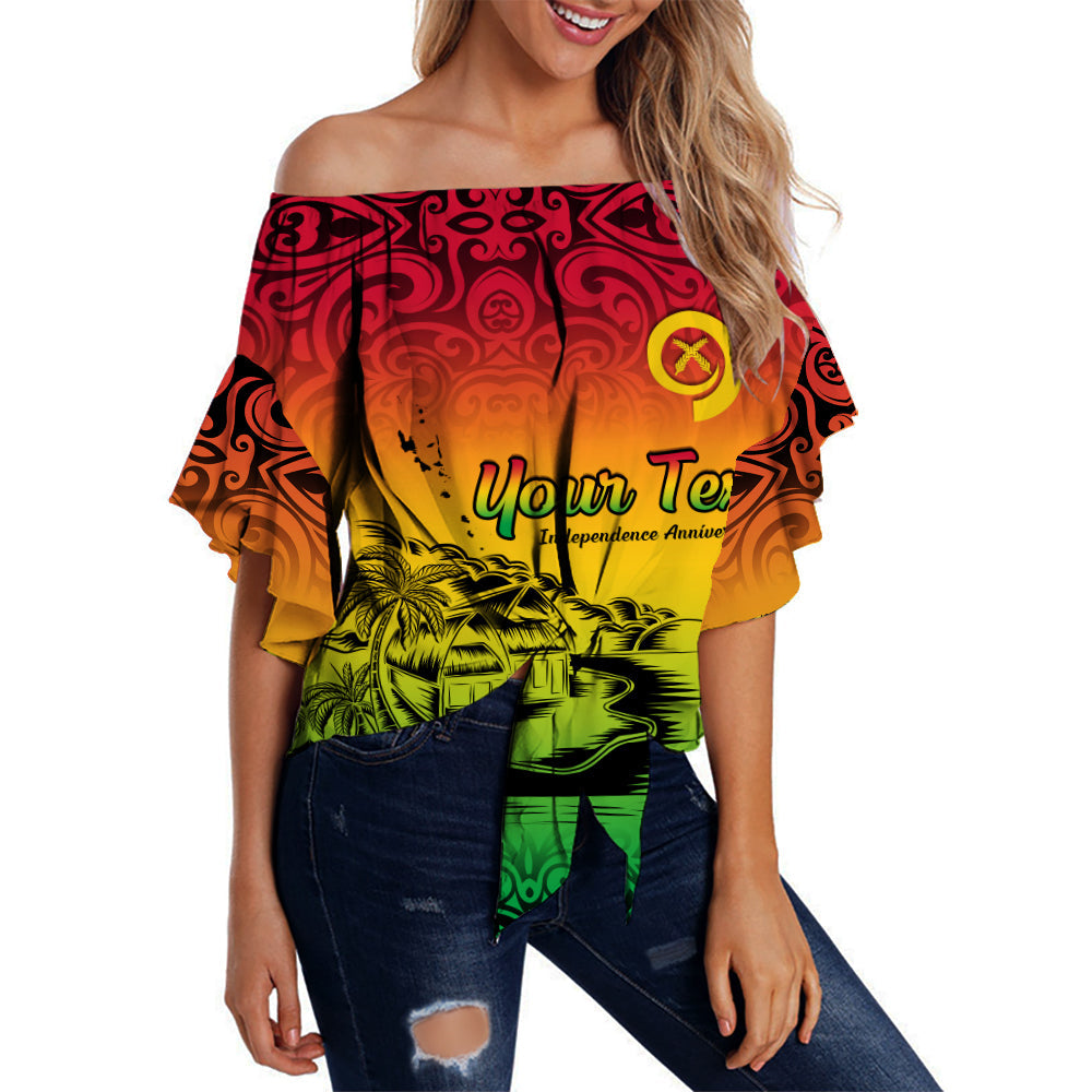 (Custom Personalised) Vanuatu Peaceful Off Shoulder Waist Wrap Top - 42nd Independence Anniversary LT13 Women Red - Polynesian Pride