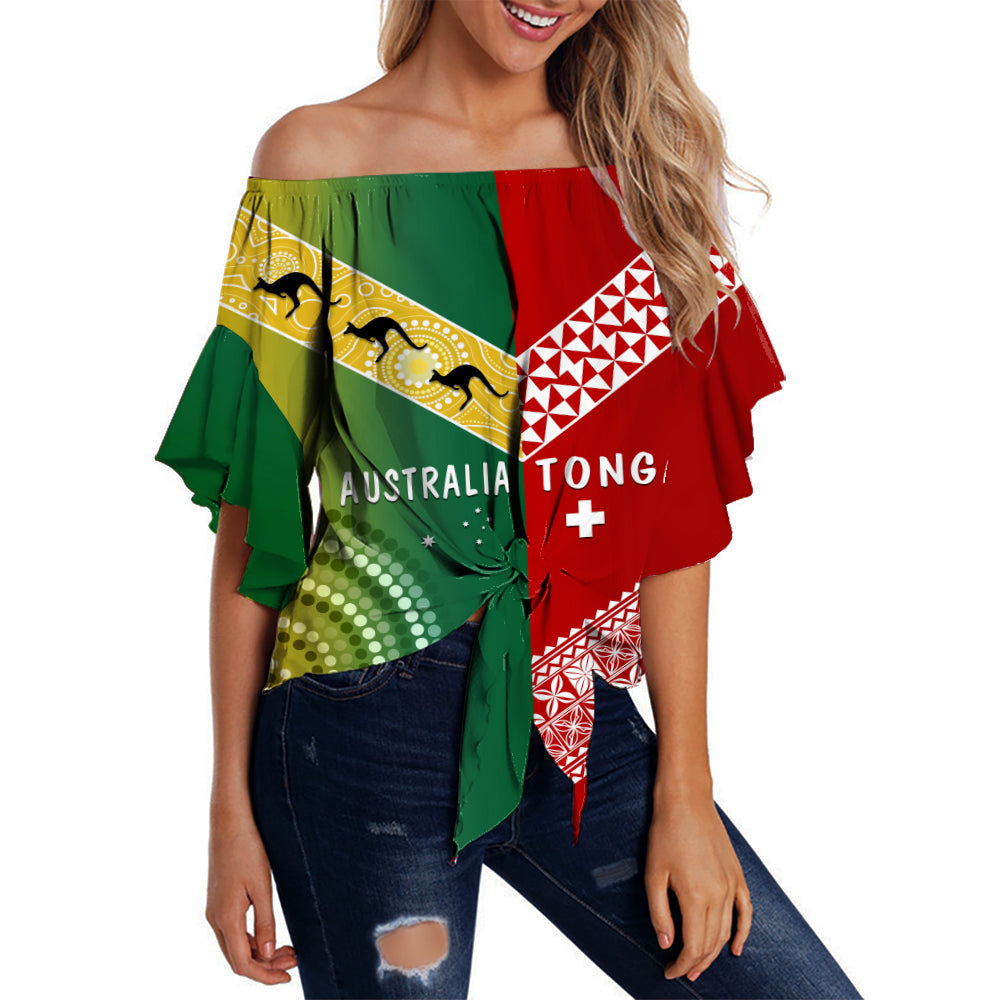 Australia and Tonga Off Shoulder Waist Wrap Top Version Special LT13 Women Art - Polynesian Pride