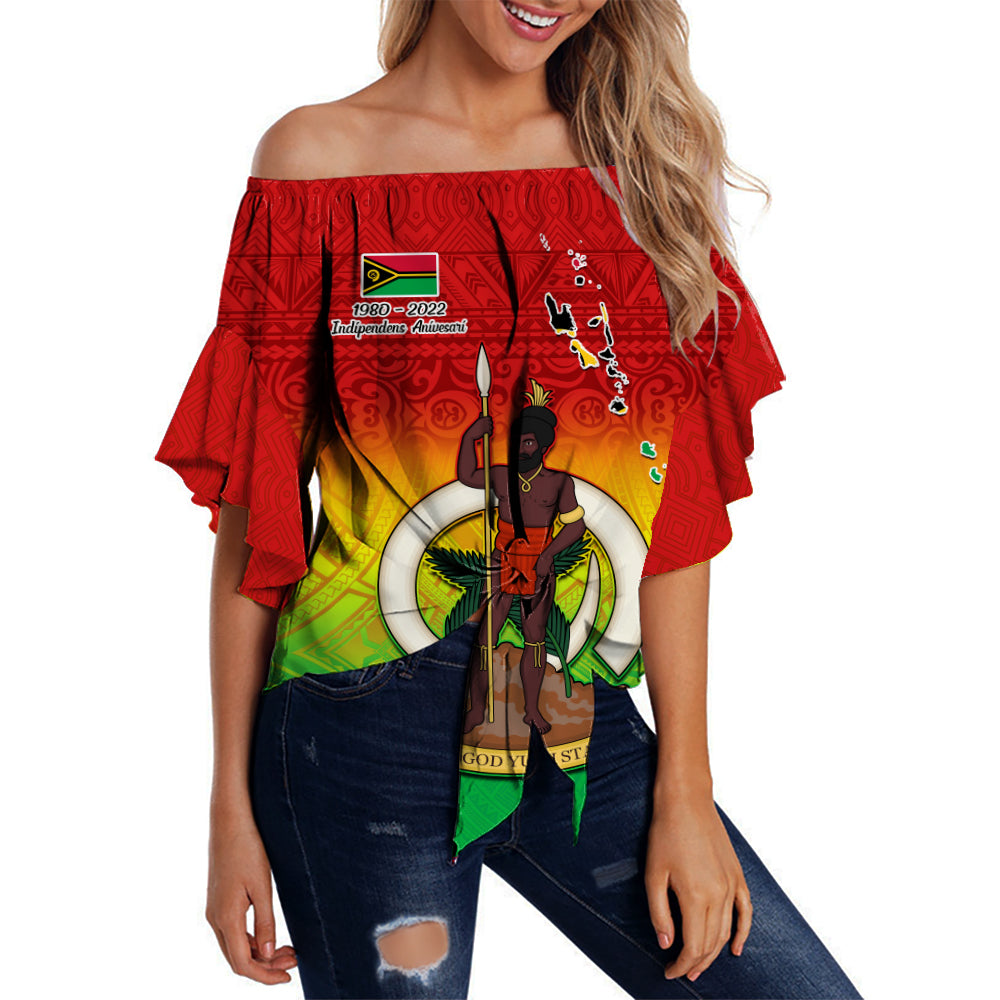 (Custom Personalised) Vanuatu Independence Day Off Shoulder Waist Wrap Top 42nd Anniversary Yumi Yumi Yumi LT13 Women Red - Polynesian Pride