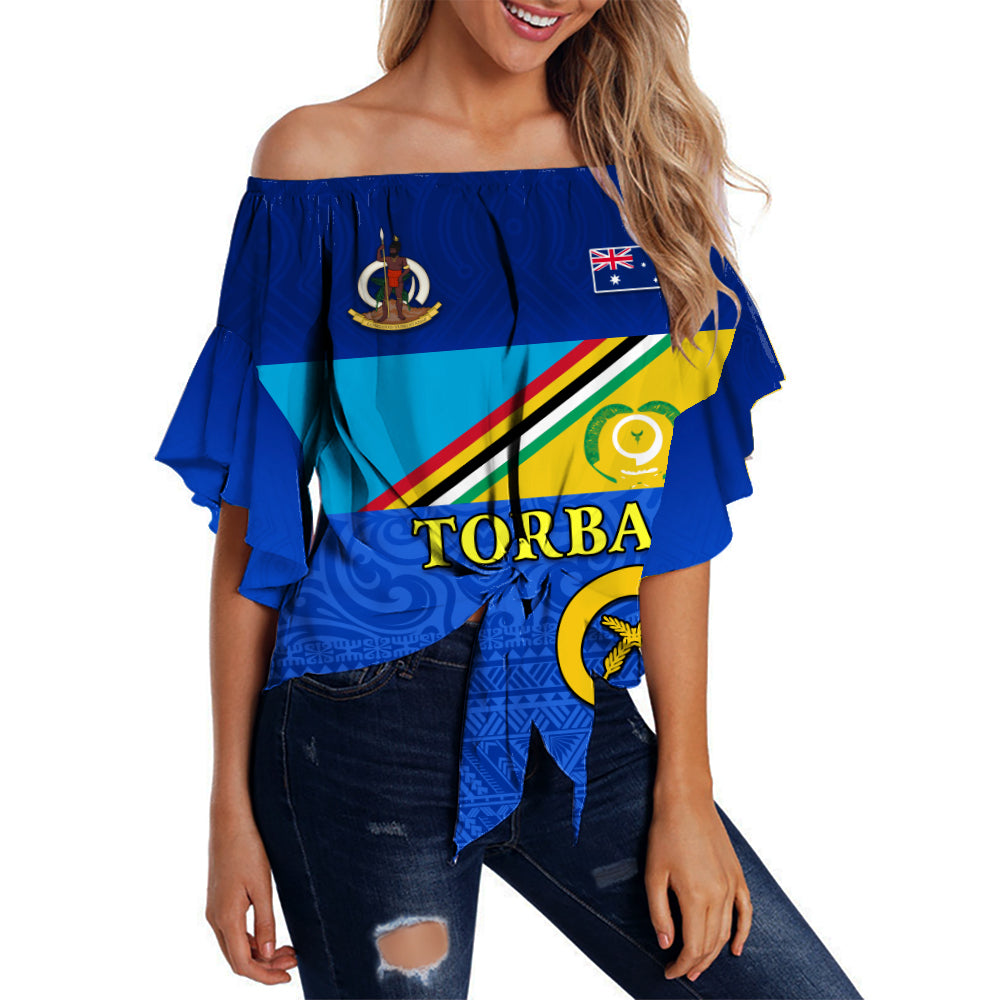 (Custom Personalised) Torba Vanuatu Province Off Shoulder Waist Wrap Top Mix Australia Flag LT13 Women Blue - Polynesian Pride