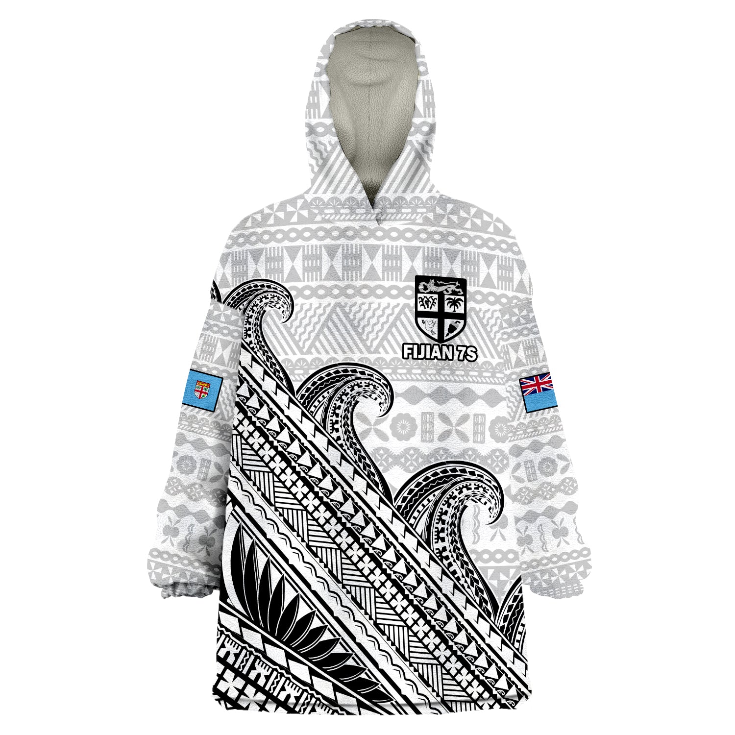 (Custom Text And Number) Fiji Sevens Rugby Wearable Blanket Hoodie Fijian 7s Tapa Polynesian Art LT14 Unisex One Size - Polynesian Pride