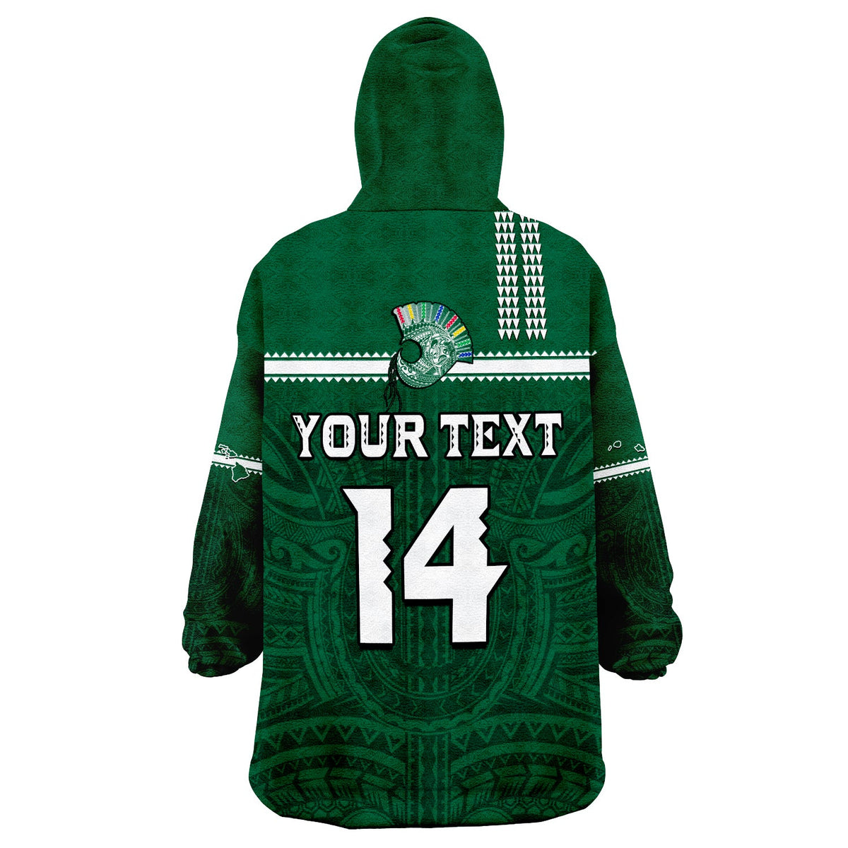 (Custom Text And Number) Hawaii Football Wearable Blanket Hoodie Kakau Rainbow Warriors Helmet Go Bows LT14 - Polynesian Pride
