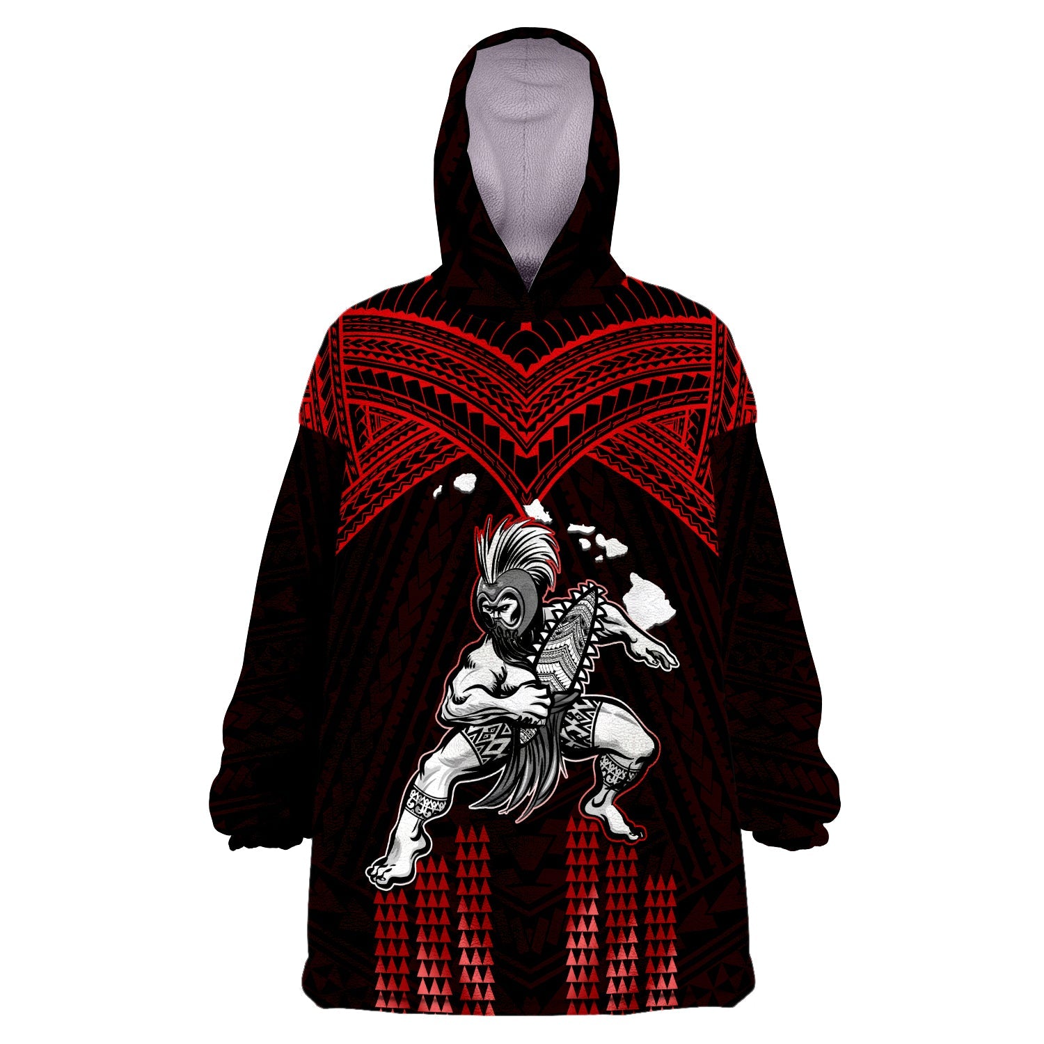 (Custom Personalised) Hawaii Wearable Blanket Hoodie Hawaiian Warrior With Weapon Polynesian Ver.05 LT14 Unisex One Size - Polynesian Pride