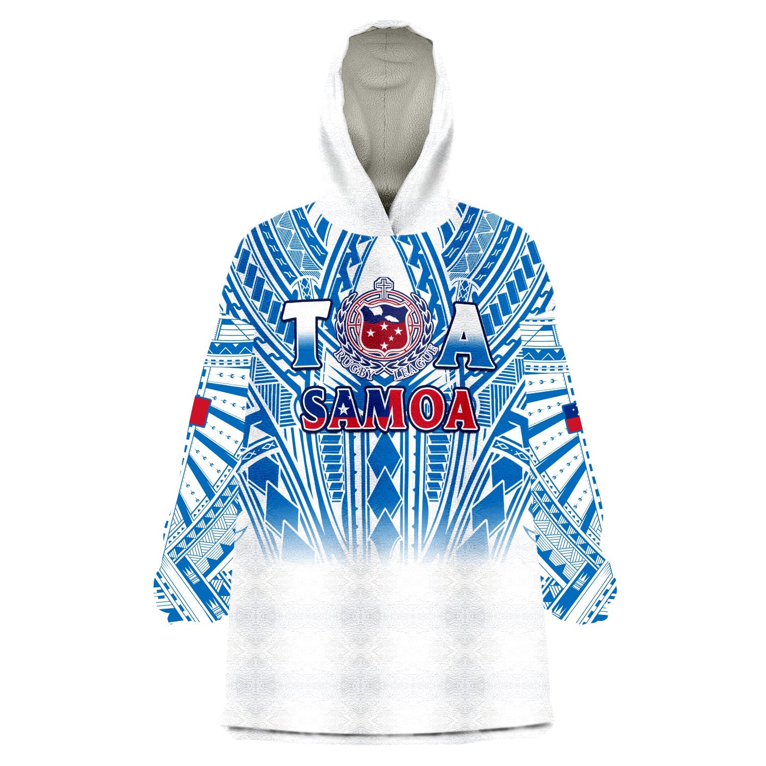 (Custom Text And Number) Samoa Rugby Wearable Blanket Hoodie Personalise Toa Samoa Polynesian Pacific White Version LT14 Unisex One Size - Polynesian Pride