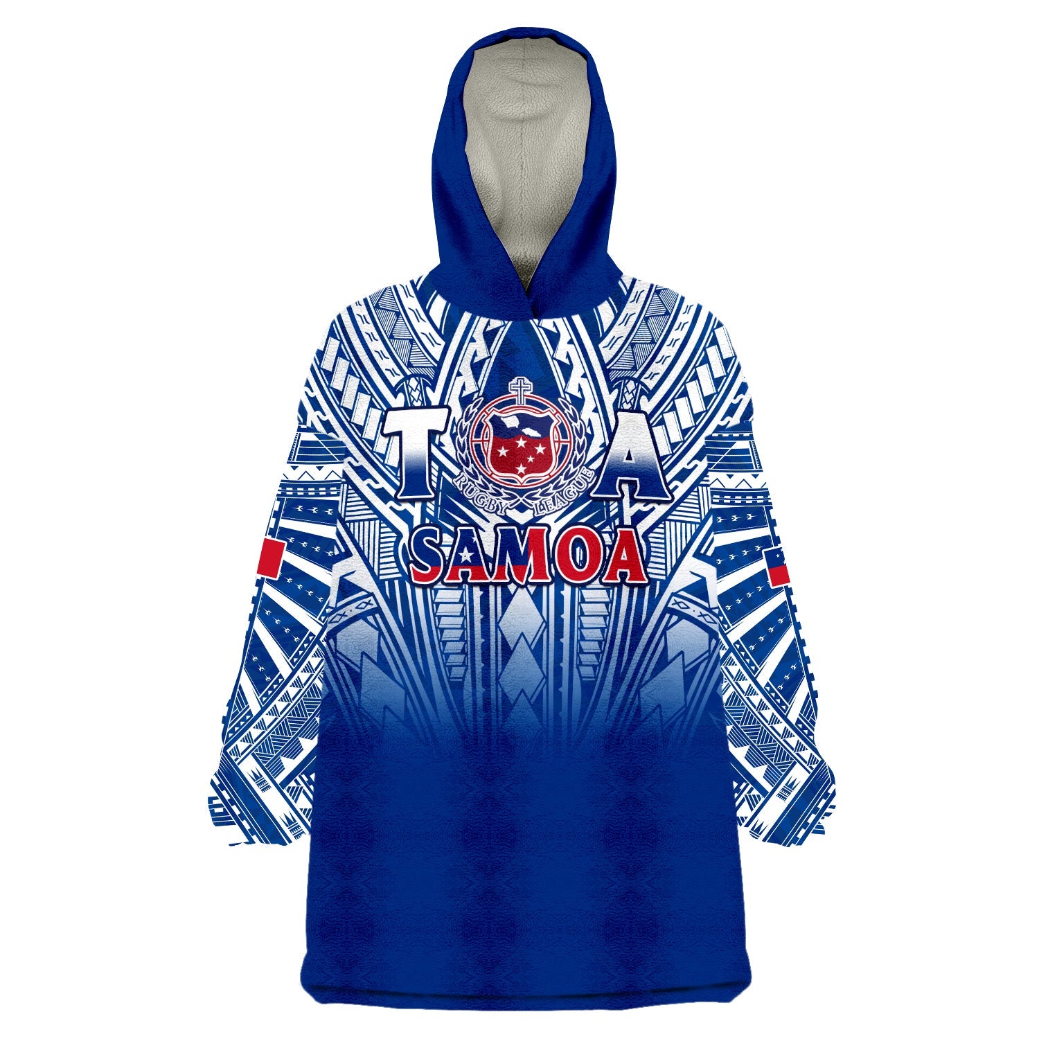 (Custom Text And Number) Samoa Rugby Wearable Blanket Hoodie Personalise Toa Samoa Polynesian Pacific Navy Version LT14 Unisex One Size - Polynesian Pride