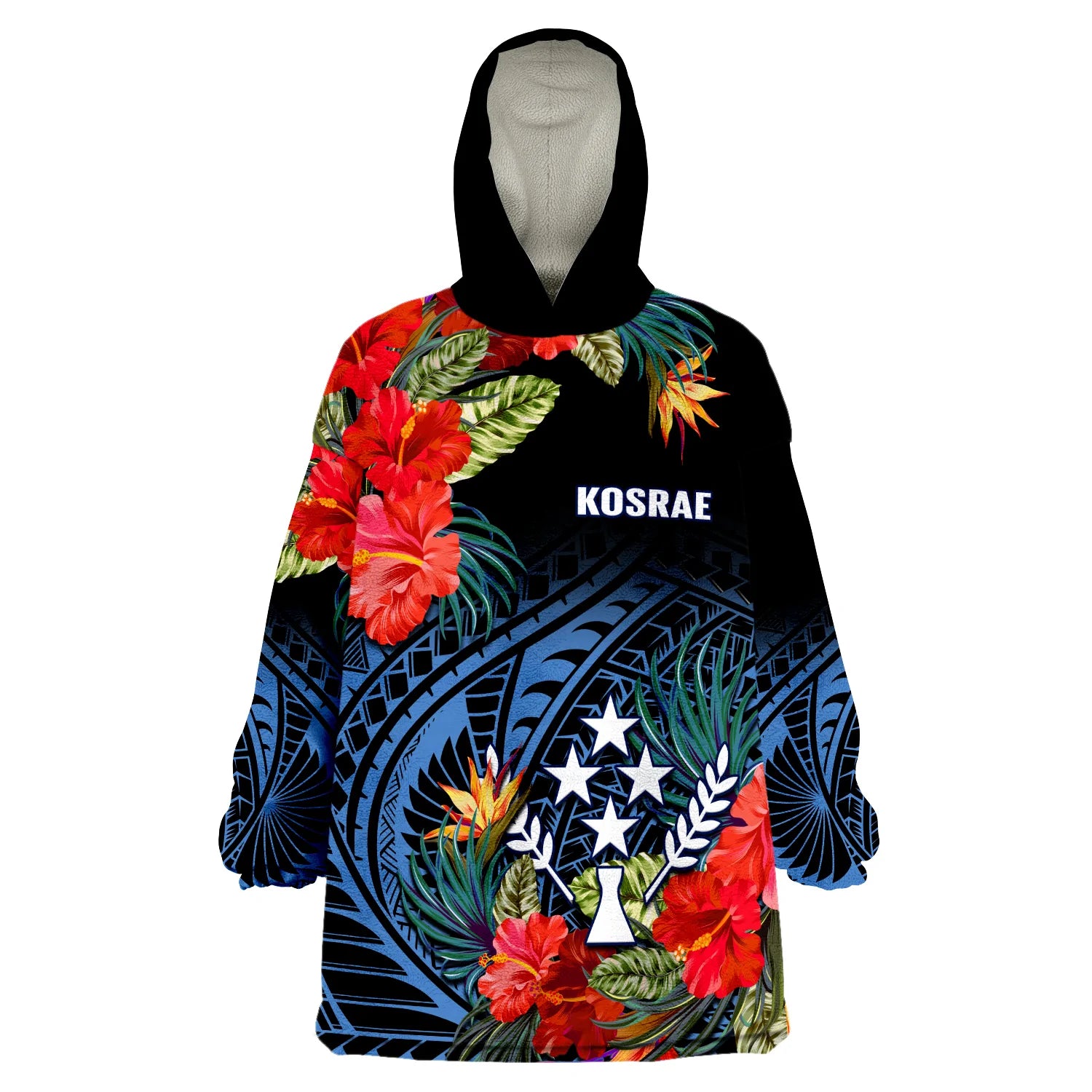 Kosrae State Wearable Blanket Hoodie FSM Hibiscus Flowers Mix Polynesian LT14 Unisex One Size - Polynesian Pride