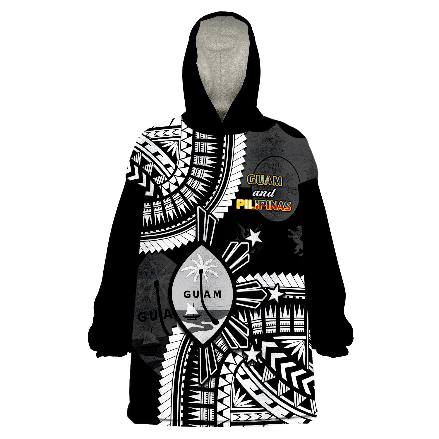 Guam and Philippines Wearable Blanket Hoodie Guaman Filipinas Together Black LT14 Unisex One Size - Polynesian Pride