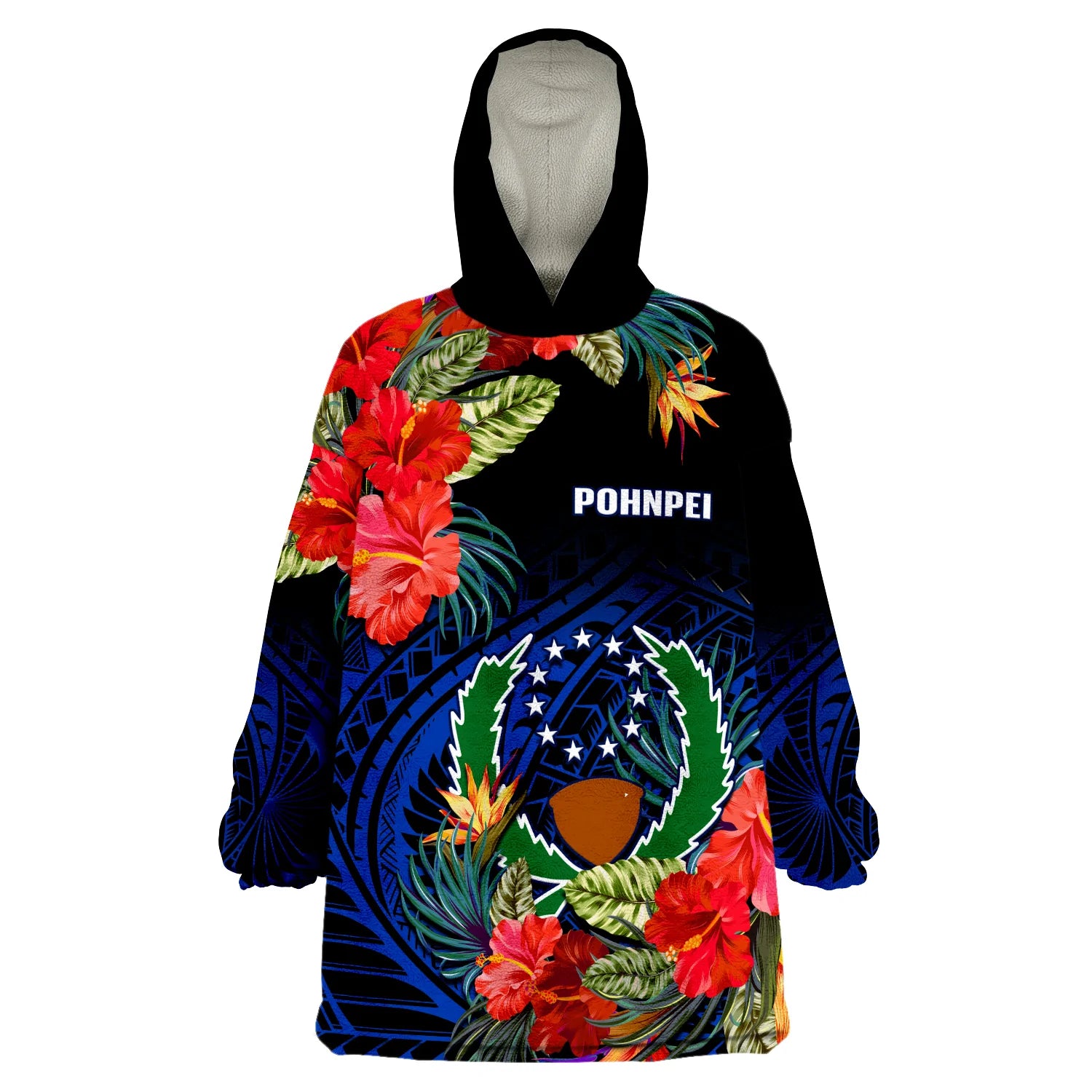 Pohnpei State Wearable Blanket Hoodie FSM Hibiscus Flowers Mix Polynesian LT14 Unisex One Size - Polynesian Pride