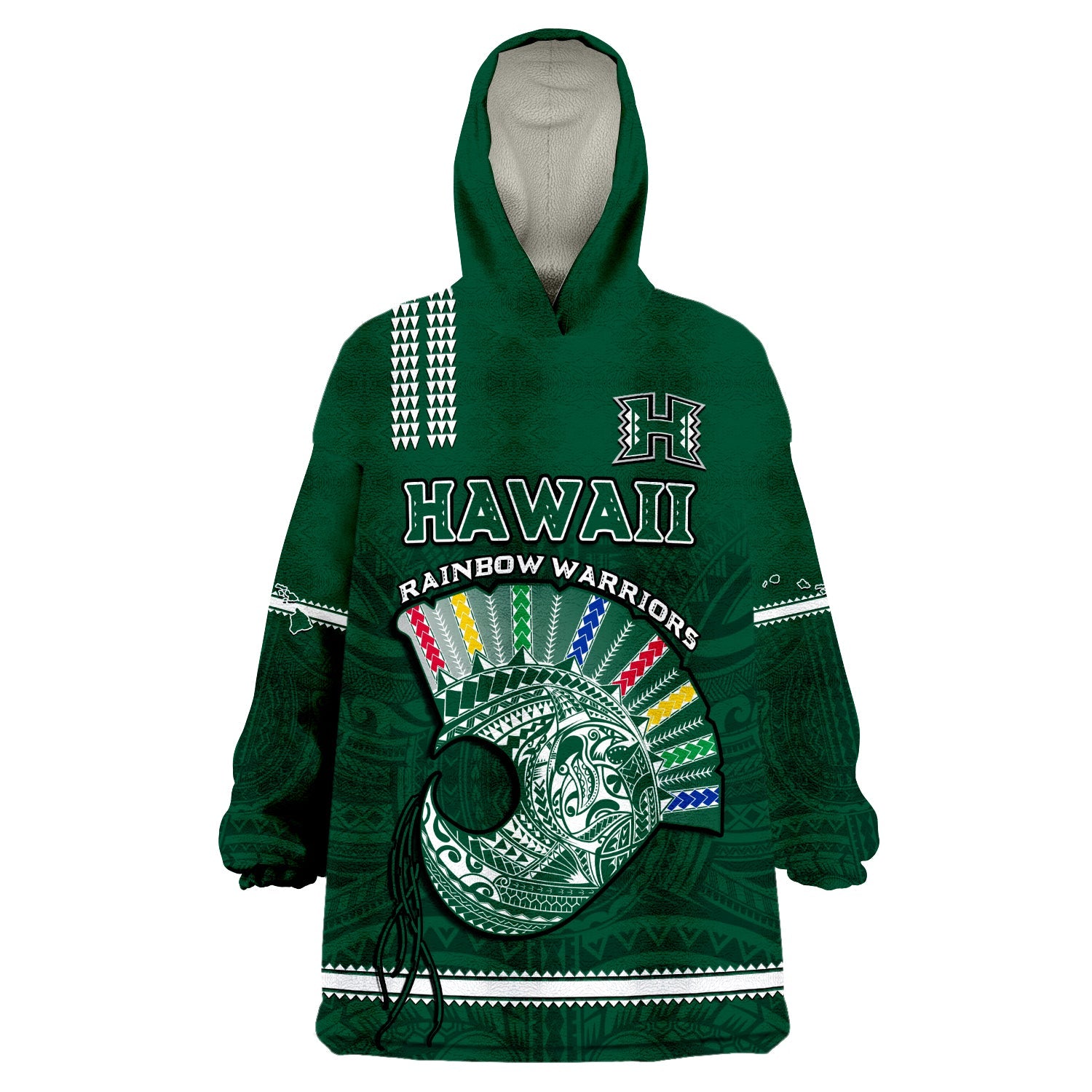 Hawaii Football Wearable Blanket Hoodie Kakau Rainbow Warriors Helmet Go Bows LT14 Unisex One Size - Polynesian Pride