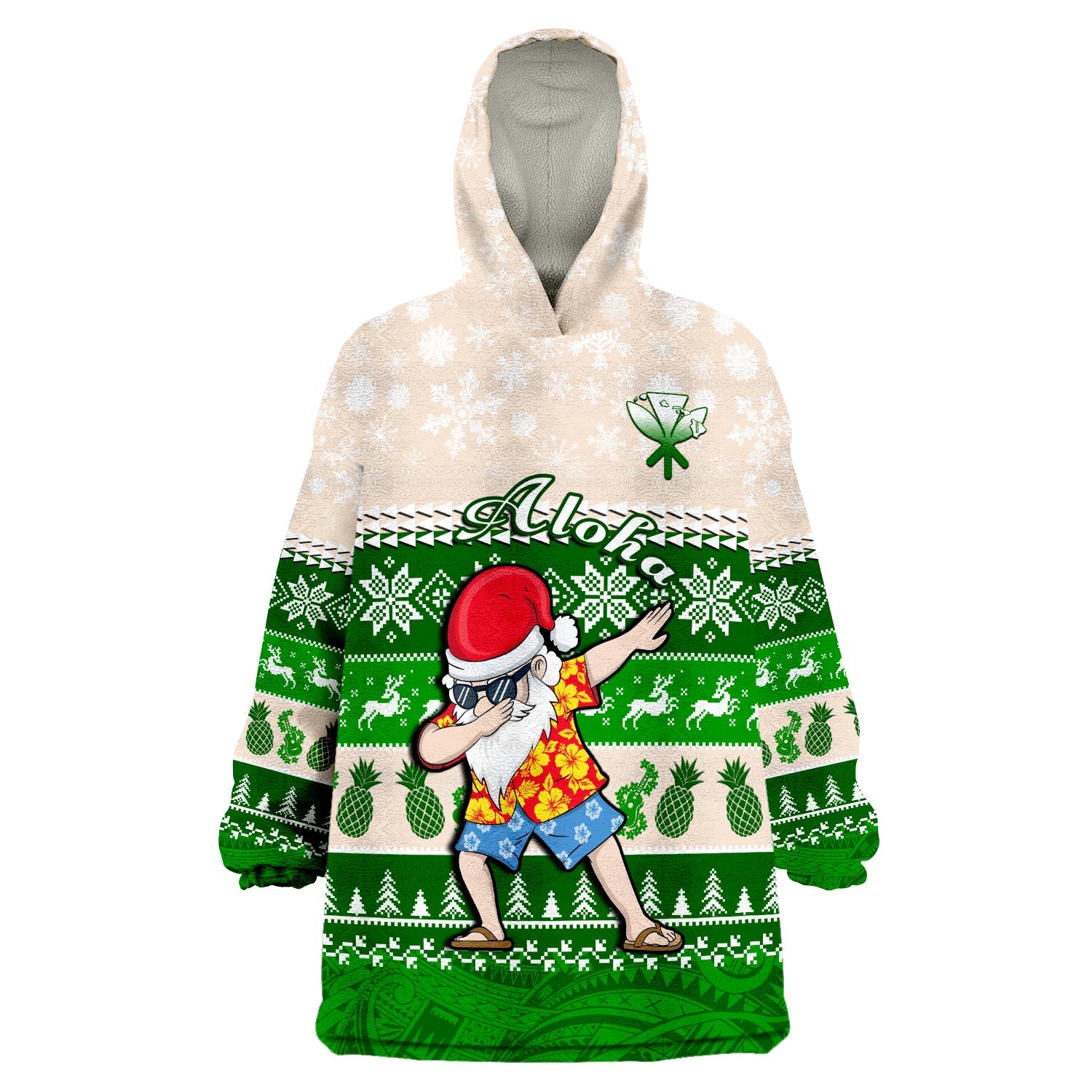 (Custom Personalised) Hawaii Mele Kalikimaka Wearable Blanket Hoodie Dabbing Santa Green Merry Christmas LT14 Unisex One Size - Polynesian Pride