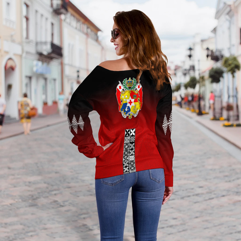 Tonga Distinctive Off Shoulder Sweater Tongan Tapa Pattern LT13 - Polynesian Pride