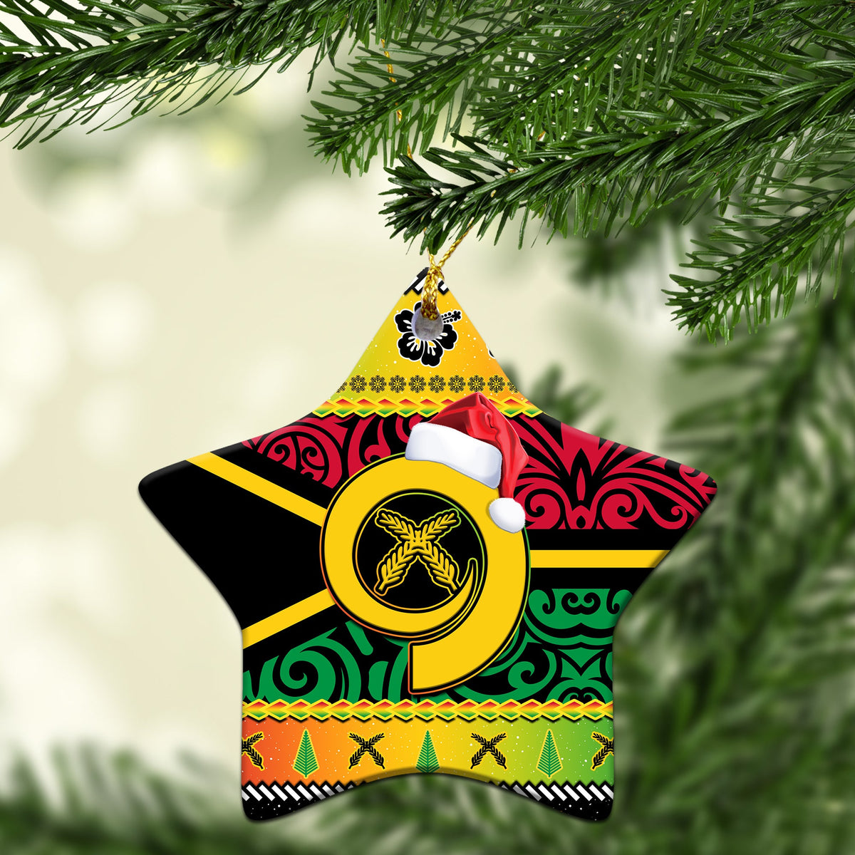 Vanuatu Christmas Ornaments Pig Tusk Polynesian Joyeux Noel Flag Art Ver.01 LT14 - Polynesian Pride