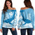 (Custom Personalized) Hawaii Kohol Humpback Whale Off Shoulder Sweater Cerulean LT7 - Polynesian Pride