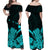 Hawaii Shaka Sign Off Shoulder Long Dress Turquoise Version LT9 - Polynesian Pride