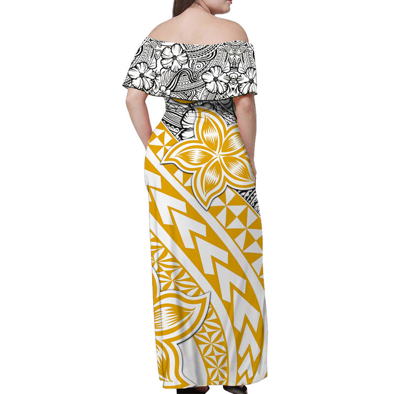 Traditional Polynesian Tribal Tattoo Retro Women Off shoulder Long Dress Yellow LT9 - Polynesian Pride