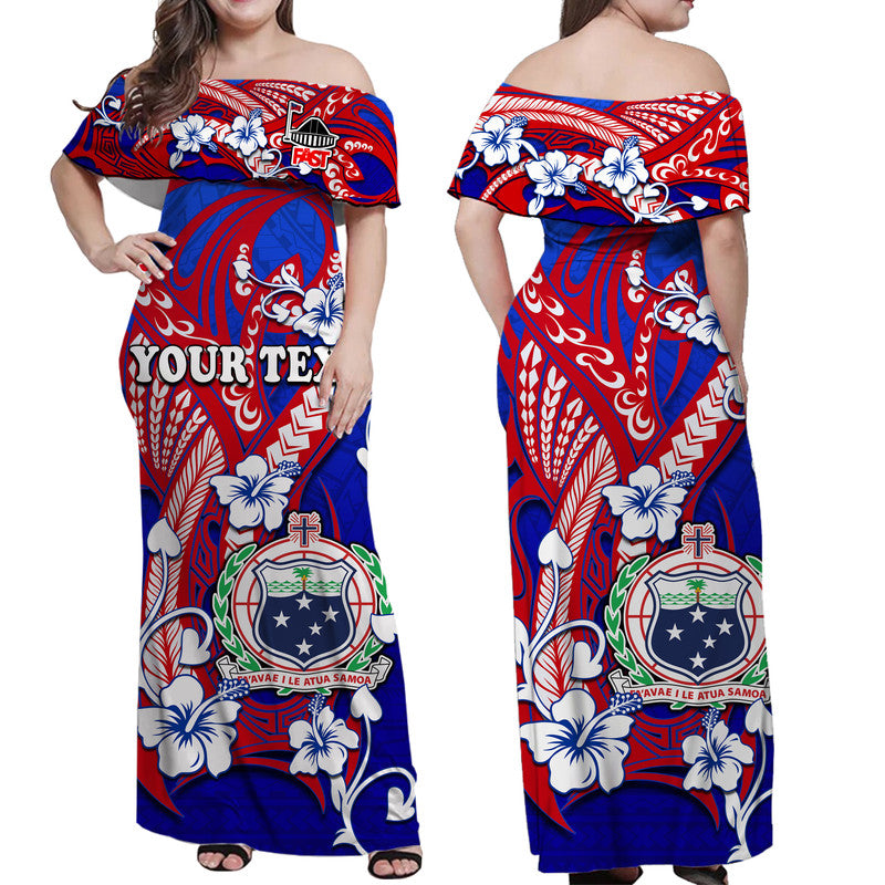 (Custom Personalised) Special Samoa FAST Party Women Off Shoulder Long Dress Tribal Samoan Hibiscus Design LT9 Women Blue - Polynesian Pride