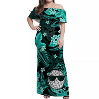 Polynesian Couple Outfits Hawaii Summer Colorful Pineapple Matching Dress and Hawaiian Shirt Turquesa LT6 - Polynesian Pride