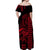 Hawaii Polynesian Warrior Kakau Off Shoulder Long Dress-Red LT6 - Polynesian Pride