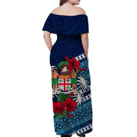 Fiji Patterns With Hibiscus Off Shoulder Long Dress LT6 - Polynesian Pride