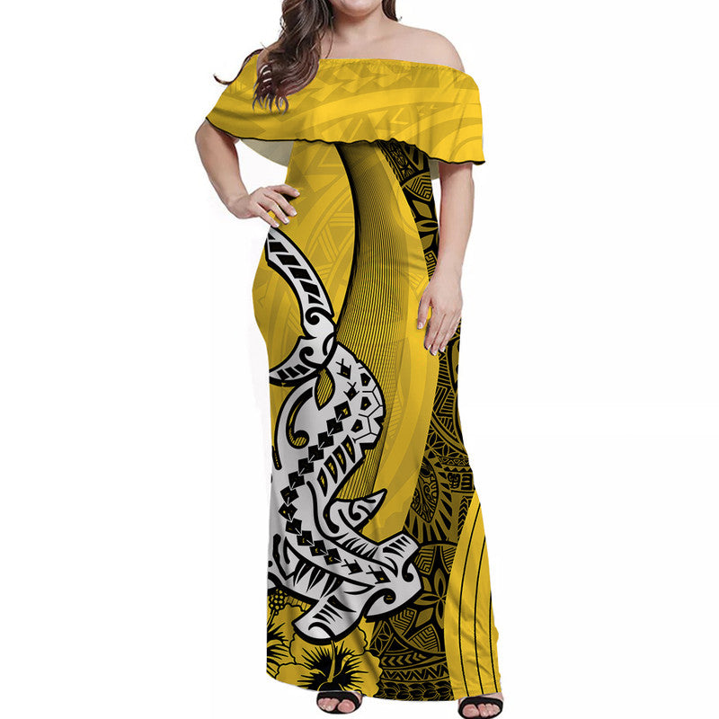 Hawaiian Shark Polynesian Off Shoulder Long Dress Vibe Yellow Style LT6 Women Yellow - Polynesian Pride