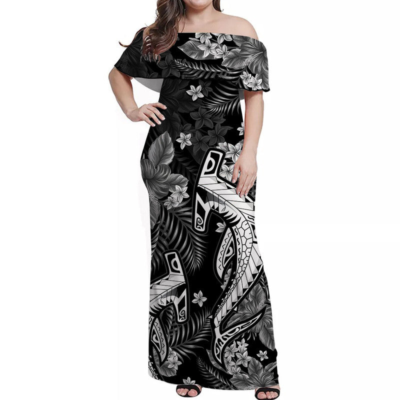 Hawaii Summer Colorful Off Shoulder Long Dress Shark Gray LT6 Women Gray - Polynesian Pride