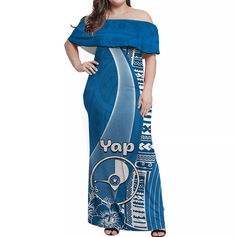 Yap Of Micronesia Off Shoulder Long Dress Vibe Style LT6 Women Blue - Polynesian Pride