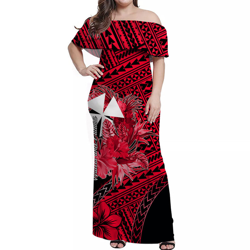 Wallis and Futuna Off Shoulder Long Dress Hibiscus Red No.2 Color LT6 Women Red - Polynesian Pride